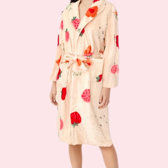 Graphic Plush Robe with Strawberries, Fruits NWOT - Picture 2 of 6